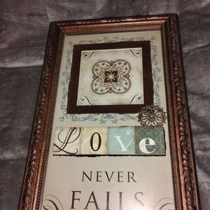 Kirklands Love Never Fails Framed Art with Brown and Cream Accents